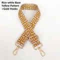 Adjustable wide canvas shoulder strap with yellow geometric jacquard and gold metal hooks - Silver Hook / Beige Base Yellow