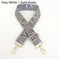Detail of adjustable leopard print bag strap with high-quality gold metal lobster clasps - Grey White + Gold Hook