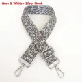 Close-up of adjustable leopard print bag strap in gray and white with silver metal hooks - Grey White + Silver Hook