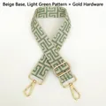 Detail of adjustable beige and light green canvas strap with gold metal spring hooks - Silver Hook / Beige Base Light Green