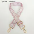 Light pink wide nylon bag strap with white geometric pattern and gold metal hooks - Light Pink + Gold Hook
