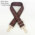 Detail of adjustable black and pink geometric canvas strap with gold metal hooks - Silver Hook / Black Base Dusty Pink
