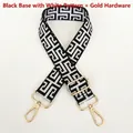 Detail of black and white geometric jacquard strap with gold metal lobster clasps - Silver Hook / Black Base White