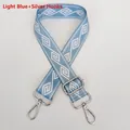 Adjustable light blue nylon bag strap with silver metal swivel hooks and geometric pattern - Light Blue + Silver Hook