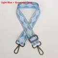 Adjustable wide nylon strap in light blue with geometric diamond pattern and gunmetal hooks - Light Blue + Gunmetal Hook