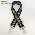 Detail of grey diamond patterned woven bag strap with durable silver metal lobster hooks - Black Edge Gray + Silver Hook