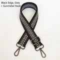 Close-up of durable gray jacquard replacement bag strap with gunmetal swivel hooks - Black Edge Gray + Gunmetal Hook