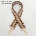 Adjustable dark khaki jacquard bag strap with geometric patterns and gold buckles - Dark Khaki + Gold Hook