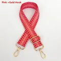 Pink checkered patterned wide shoulder strap for handbags with gold metal lobster clasps - Pink + Gold Hook
