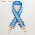 Adjustable light blue geometric pattern wide shoulder strap with gold metal hooks - Light Blue + Gold Hook