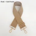 Close-up of adjustable khaki canvas bag strap with durable gold metal hardware clips - Gun Black Hook / Khaki