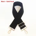Adjustable black cotton canvas shoulder strap with polished gold metal lobster hooks - Gun Black Hook / Black