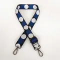 Detail of adjustable woven canvas strap with blue and white pattern and gunmetal hooks - Black Base White-Blue + Gunmetal Hook