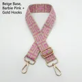 Detail of colorful geometric canvas strap with golden swivel hooks and slide adjuster - Silver Hook / Beige Base Barbie Pink