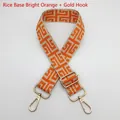 Detail of adjustable woven canvas strap with geometric orange pattern and gold hardware - Silver Hook / Beige Base Bright Orange