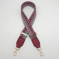 Detail of colorful geometric woven bag strap with gold lobster clasps and buckles - Silver Hook / Light Blue Wine Red / Wine Red Leather
