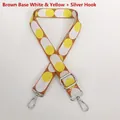 Adjustable brown polka dot bag strap replacement with silver hooks and high-density webbing - Brown Base White-Yellow + Silver Hook