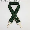 Detail of adjustable canvas purse strap with green Greek Key pattern and gold hardware - Silver Hook / Black Base Grass Green