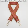 Detail of geometric pattern canvas strap with gold swivel lobster hooks for handbags - Silver Hook / Brown Base Barbie Pink