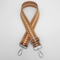 Adjustable brown nylon shoulder strap with white herringbone pattern and silver metal hooks - Brown + Silver Hook