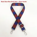 Detail of adjustable geometric woven shoulder strap with silver hooks and blue dot patterns - Black/Blue/Brick Red + Silver Hook