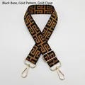 Detail of colorful ethnic canvas bag strap with yellow patterns and gold metal buckles - Silver Hook / Black Base Yellow