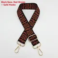 Detail of adjustable canvas strap with geometric jacquard pattern and gold metal hooks - Silver Hook / Black Base Reddish Brown