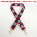 Adjustable woven canvas shoulder strap with red and blue polka dot patterns and gold hooks - Red Base Light Blue + Gold Hook