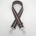 Adjustable brown nylon bag strap with white arrow pattern and silver metal swivel hooks - Coffee + Silver Hook