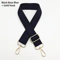 Detail of adjustable canvas strap with geometric pattern and golden metal hook fasteners - Silver Hook / Black Base Blue