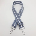 Close-up of adjustable blue nylon strap with white arrow pattern and silver metal clips - Lake Blue + Silver Hook