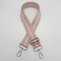 Detail of pink adjustable nylon bag strap with white arrow pattern and silver metal clasps - Pink + Silver Hook