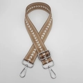 Close-up of adjustable khaki nylon shoulder strap with white arrow pattern and silver hardware - Dark Khaki + Silver Hook