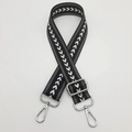 Adjustable nylon shoulder strap with black and white arrow pattern and silver metal hooks - Black + Silver Hook