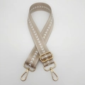 Adjustable wide nylon bag strap with white arrow pattern and gold metal hardware - Khaki + Gold Hook