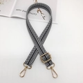 Bandoulière en toile rayée noire et blanche avec mousquetons en métal doré brillant - Noir Et Blanc Avec Crochet Doré