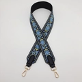 Ethnic wide shoulder strap with blue and yellow embroidery and gold metal hardware - Lake Blue