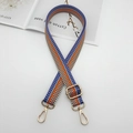 Adjustable colorful striped woven canvas bag strap with golden metal snap hooks - Orange Blue Purple With Gold Hook