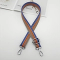 Detail of adjustable purple and orange diagonal stripe woven strap with silver metal buckles - Orange Blue Purple With Silver Hook
