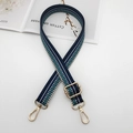 Adjustable canvas shoulder strap with blue wave pattern and gold hardware close-up - Blue Green With Gold Hook
