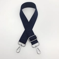 Detail of navy blue wide canvas strap with meander pattern and silver metal hooks - Blue (Silver Hook)