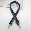 Adjustable striped canvas shoulder strap with silver lobster clasps for handbags - Blue Green With Silver Hook