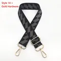 Detail of adjustable woven bag strap with grey geometric pattern and gold swivel hooks - Style 14 (No.14) / Gold Hook