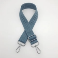Detail of blue adjustable bag strap with Greek Key pattern and silver metal clasps - Haze Blue (Silver Hook)