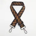 Close-up of brown geometric canvas bag strap with gunmetal swivel hooks and slider - Style 15 (No.15) / Gunmetal Hook
