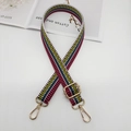 Close-up of adjustable striped canvas shoulder strap with luxury gold metal hooks - Yellow Green With Gold Hook
