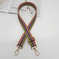 Adjustable colorful striped canvas shoulder strap with gold metal lobster clasps for handbags - Yellow Blue With Gold Hook
