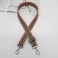 Detail of adjustable woven canvas shoulder strap with multi-color stripes and metal hooks - Yellow Blue With Silver Hook