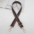 Detail of adjustable navy and orange striped canvas strap with gold metal hooks - Blue Orange With Gold Hook