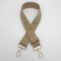 Detail view of khaki wide canvas strap with Greek key pattern and gold swivel hooks - Khaki (Gold Hook)